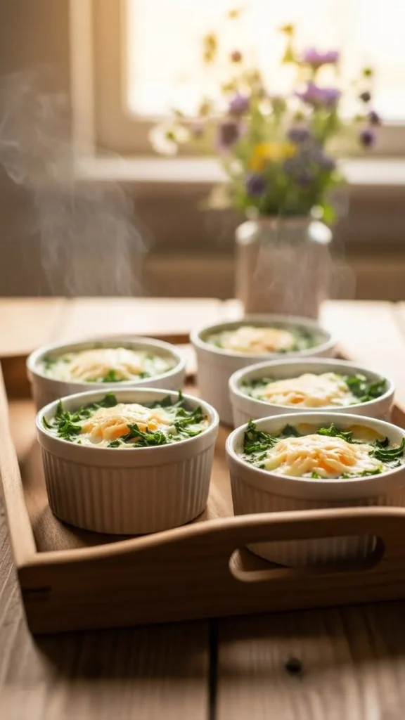 Baked Eggs with Greens and Cheese