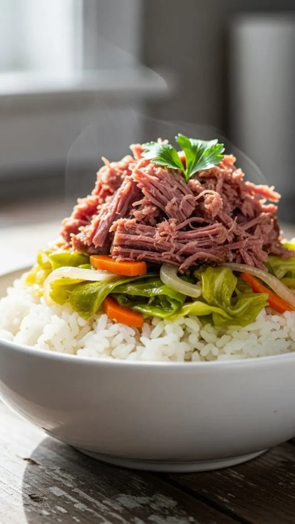 Corned Beef and Cabbage Rice Bowl