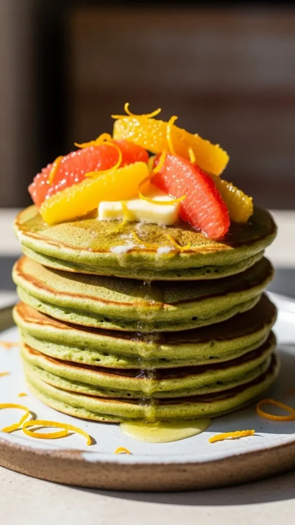 Fluffy Green Pancakes with Citrus Zest