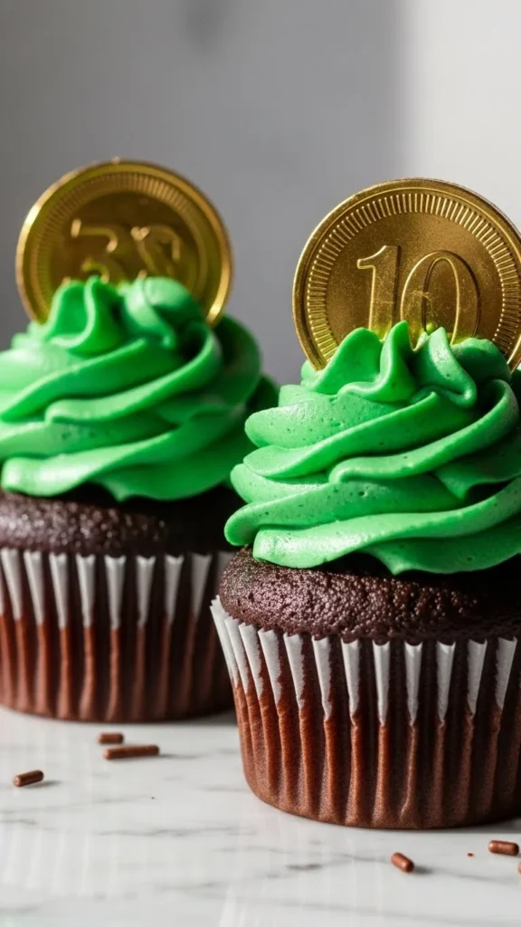 Gold Coin Topped Cupcakes