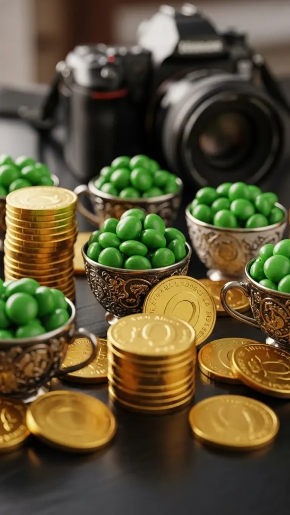Green Candy Cups with Coins