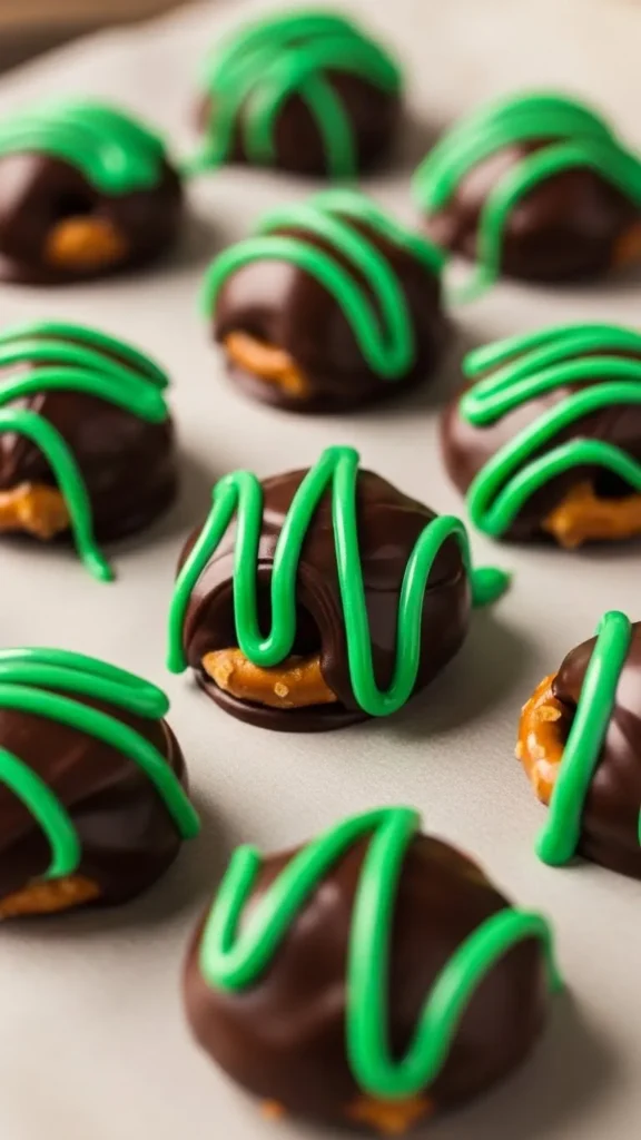 Green Chocolate Pretzel Bites