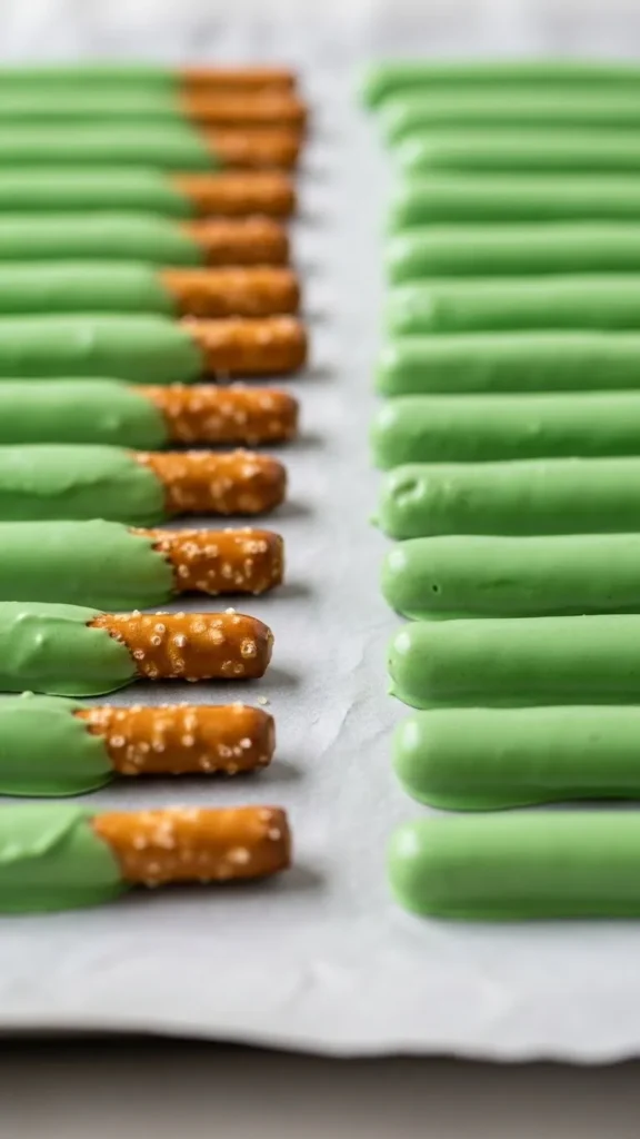 Green Frosted Pretzel Rods