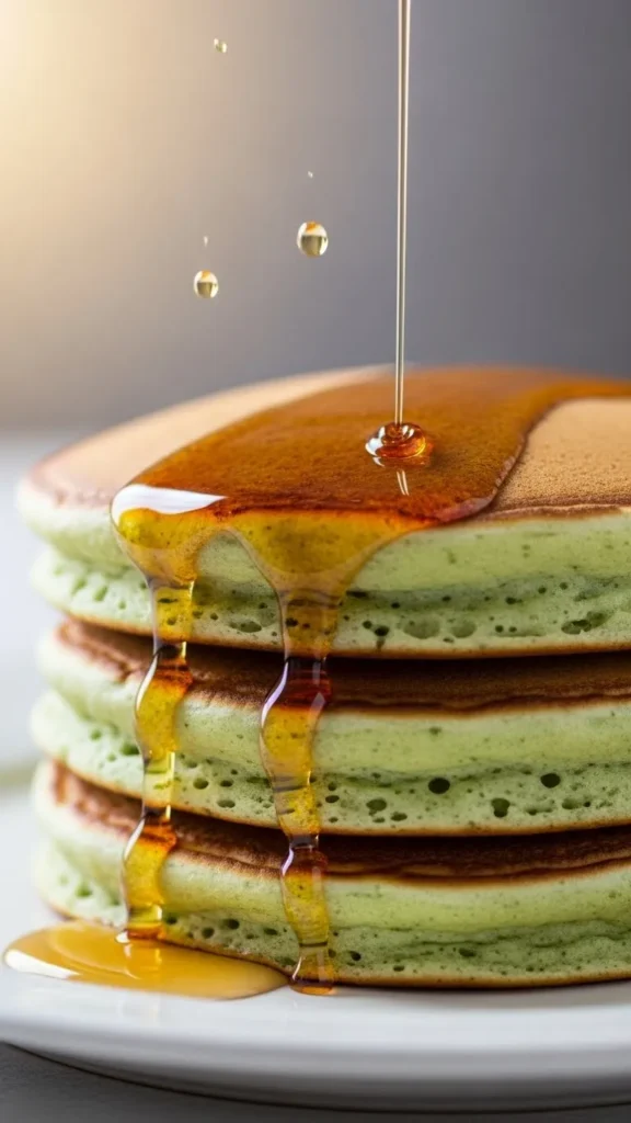 Green Pancakes With Simple Syrup