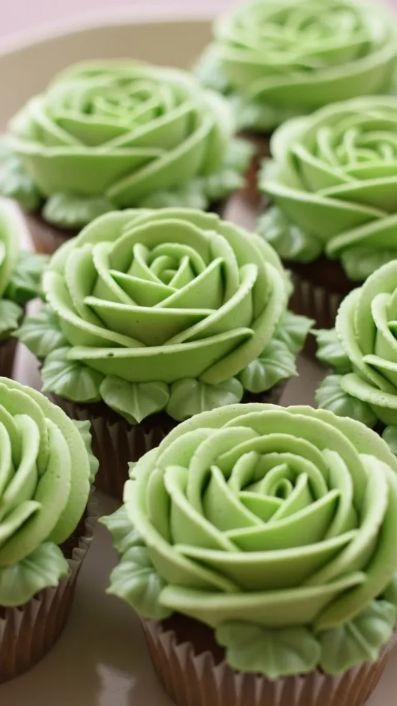 Green Rosette Cupcakes