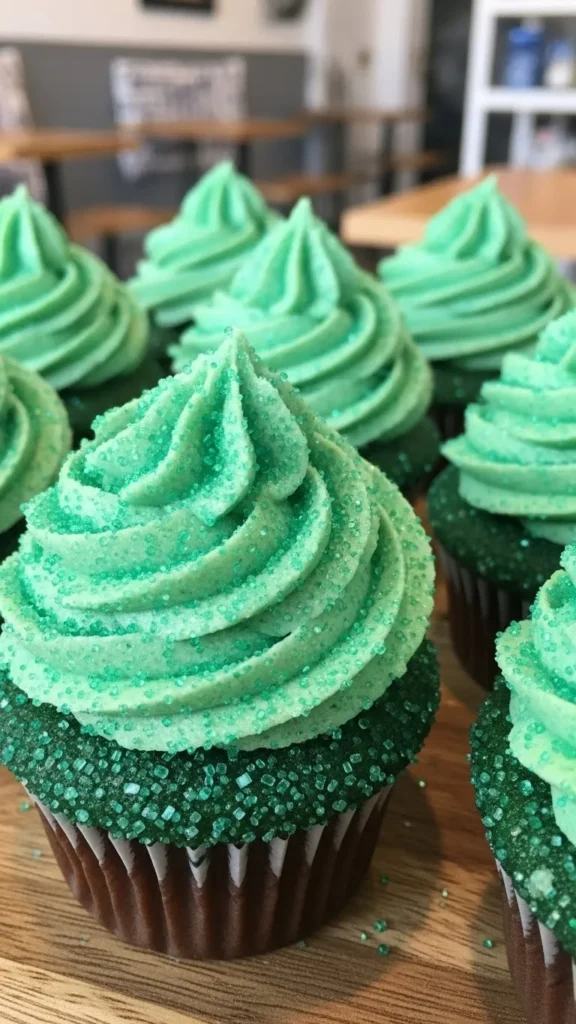 Green Sugar Crusted Cupcakes
