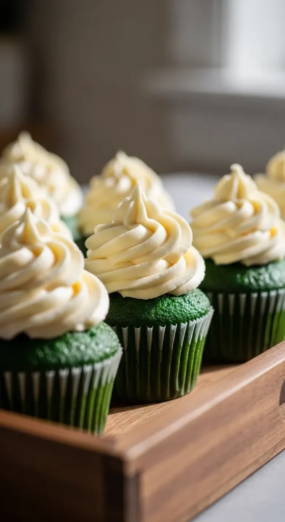 Green Velvet Cupcakes with Creamy Swirl