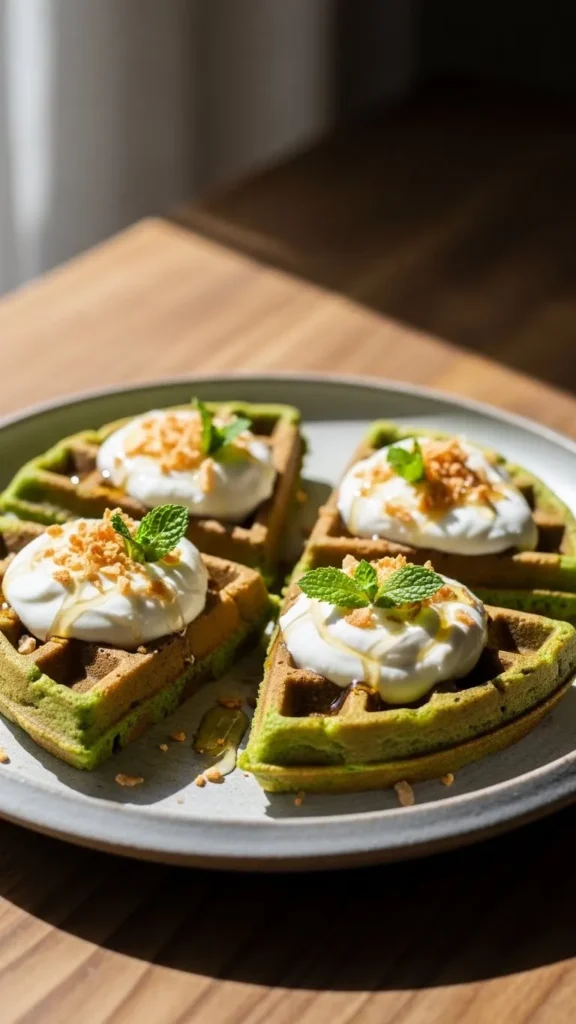 Green Waffles With Yogurt