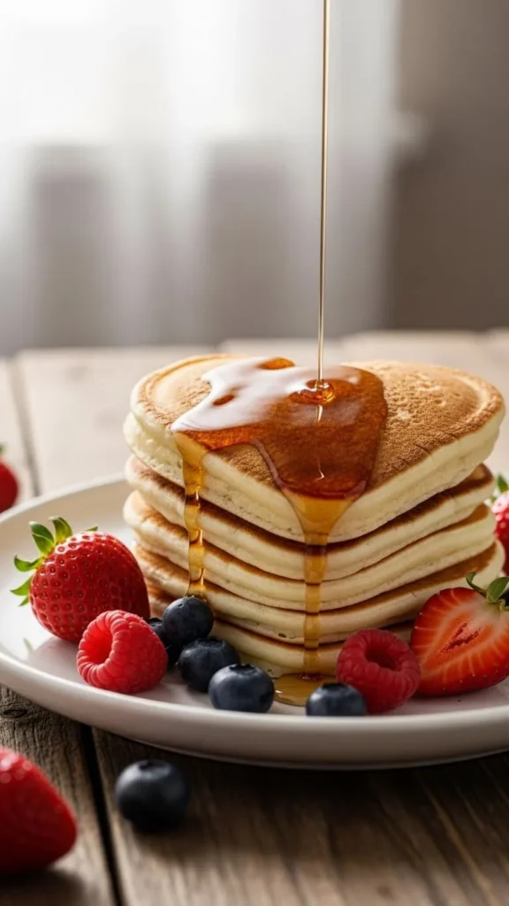 Heart-Shaped Pancakes With Simple Toppings