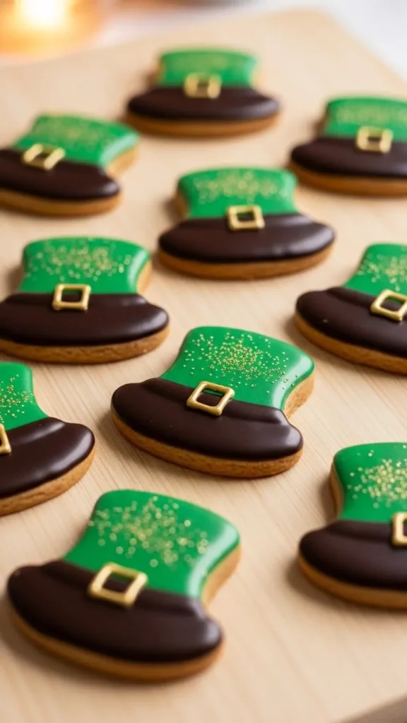 Leprechaun Hat Cookies with Chocolate Brims