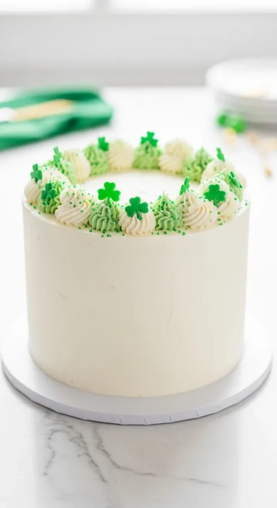 Minimal White Cake With Green Accents