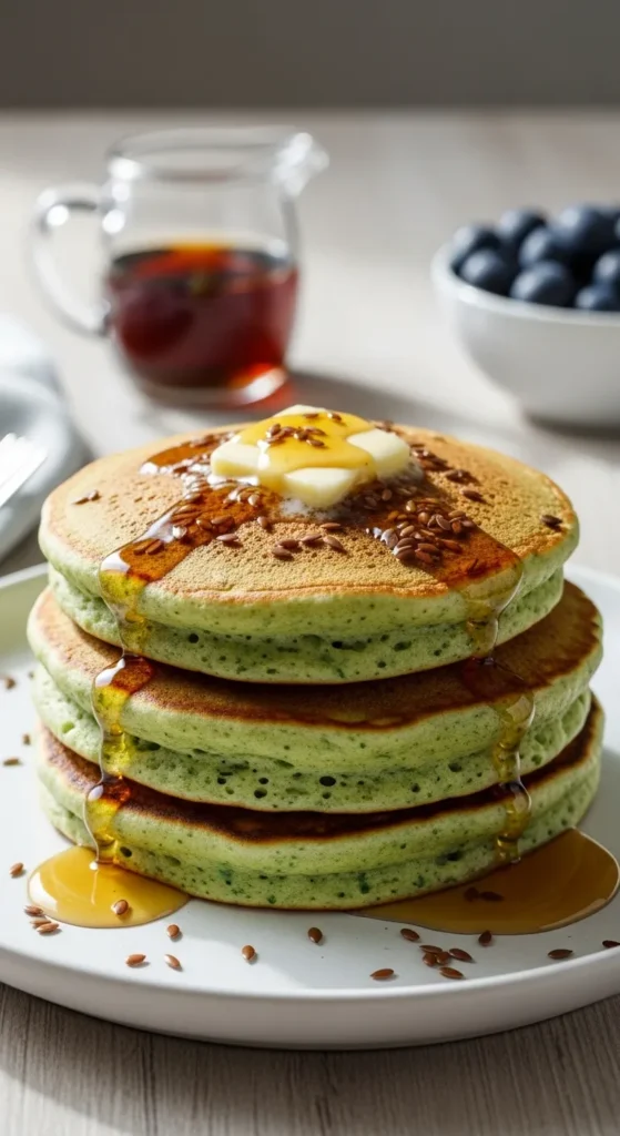 Soft Green Pancakes with Ground Flax