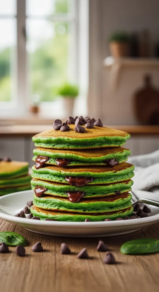 Spinach Chocolate Chip Pancakes