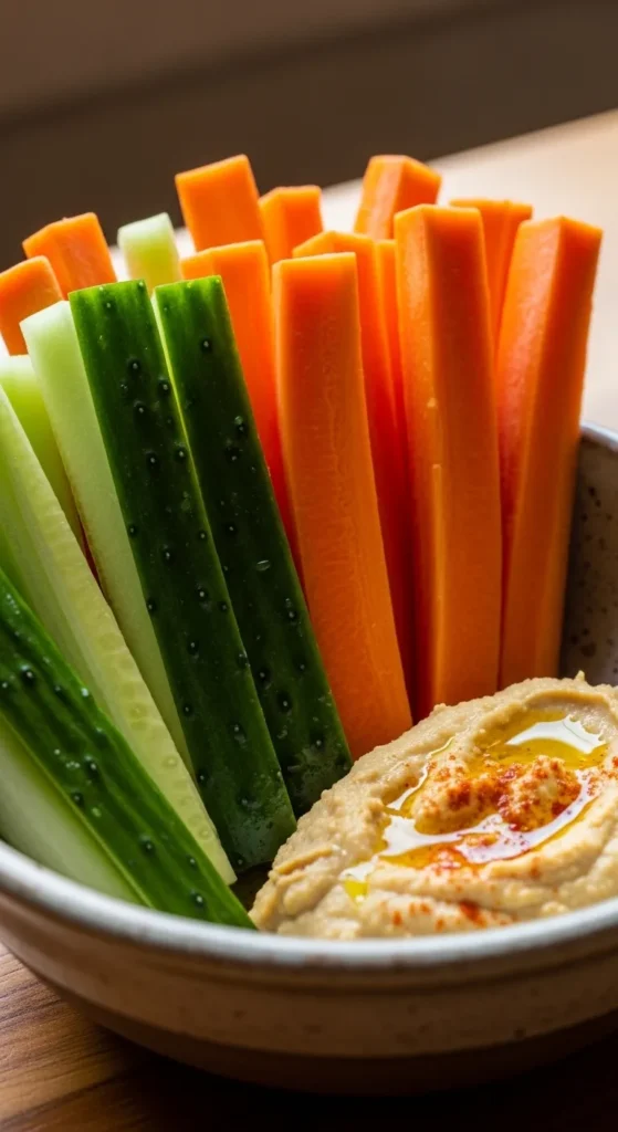 Carrot and Cucumber Sticks with Hummus