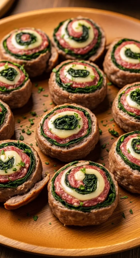 Cheesy Spinach Pinwheels Meatballs