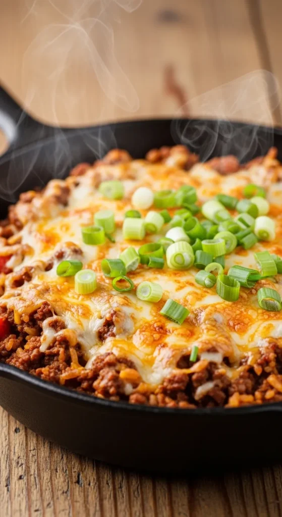 Classic Cheesy Beef and Rice Skillet
