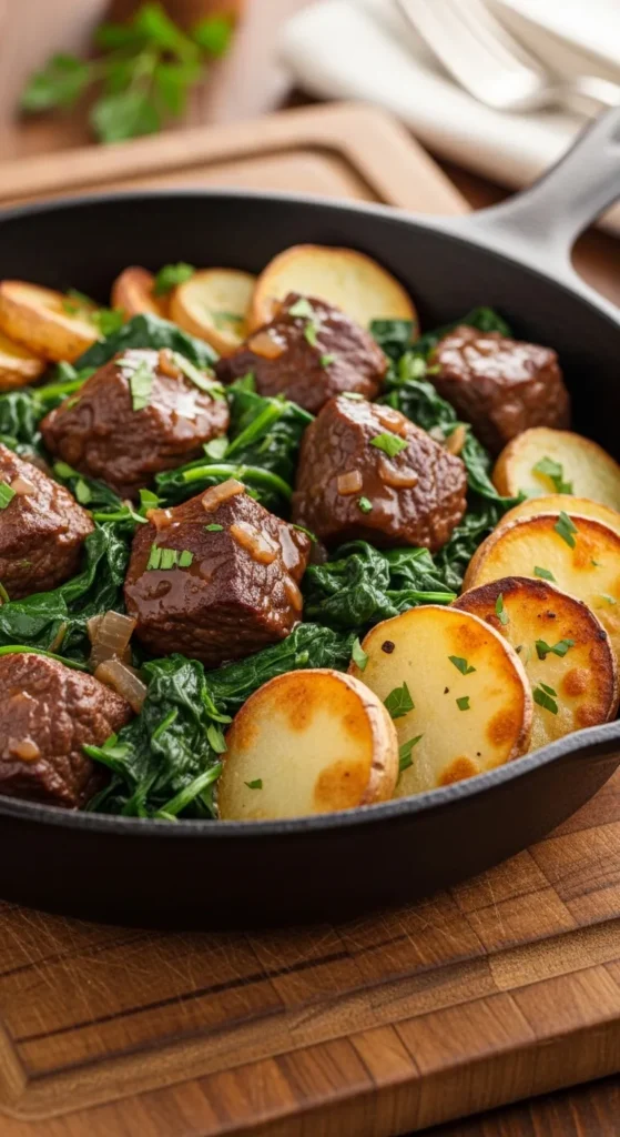 Irish Beef and Spinach Skillet
