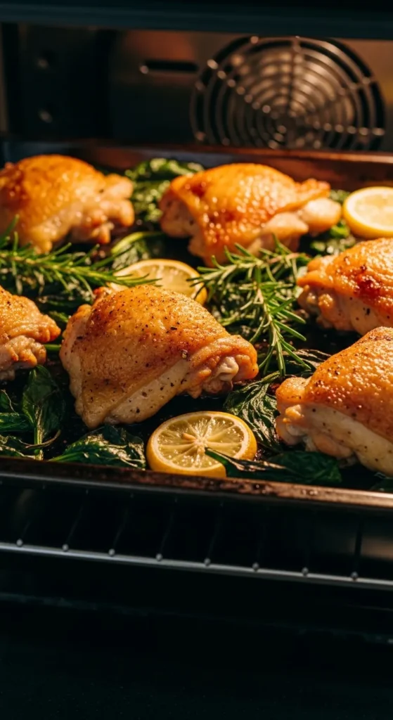 Lemon-Roasted Chicken Thighs with Spinach