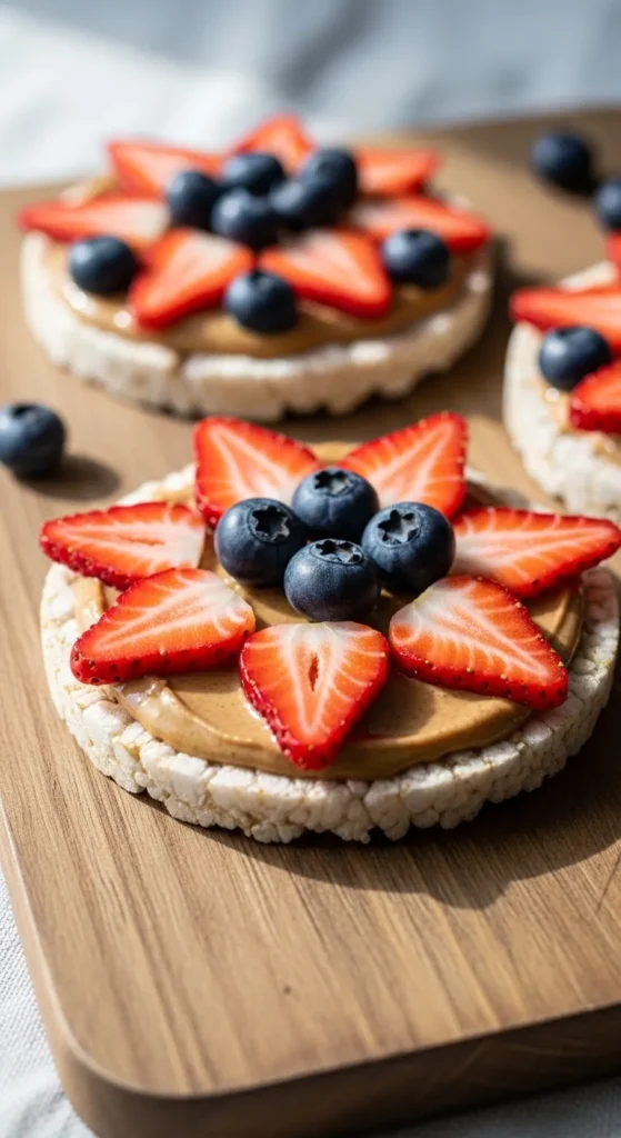 Rice Cake with Nut Spread and Fruit
