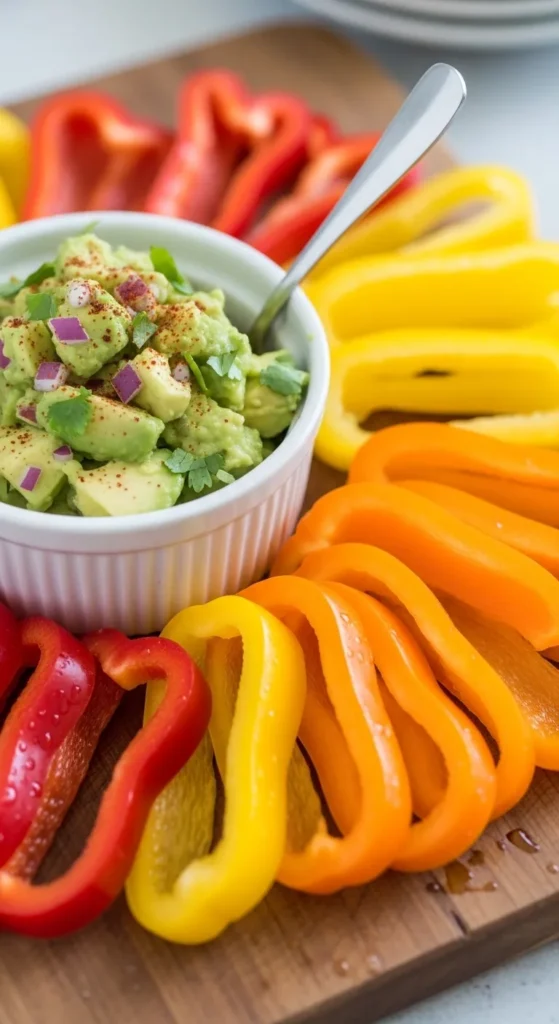 Sliced Bell Peppers with Guacamole