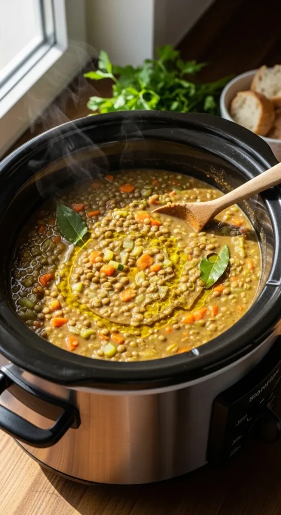 Slow Cooker Green Lentil Stew