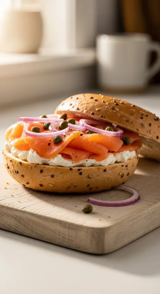 Smoked Salmon on Whole-Grain Bagel