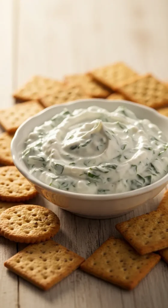 Spinach and Yogurt Dip with Crackers
