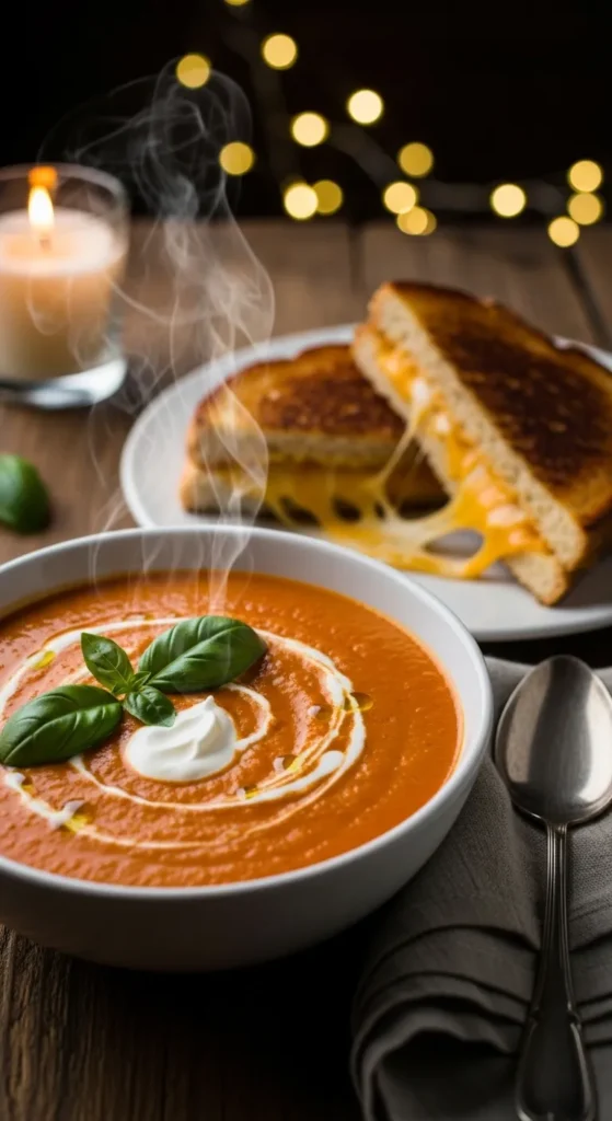 Tomato Soup with Crispy Grilled Cheese