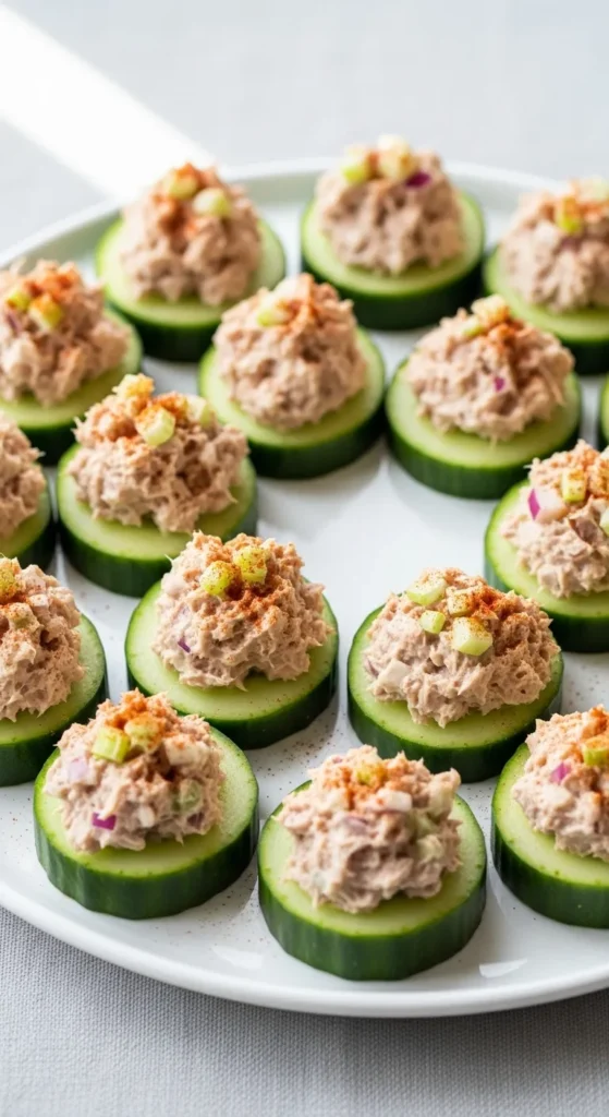 Tuna Salad on Cucumber Slices