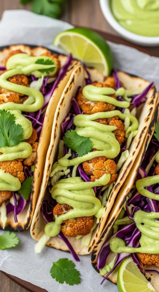 Cauliflower Tacos with Avocado Crema