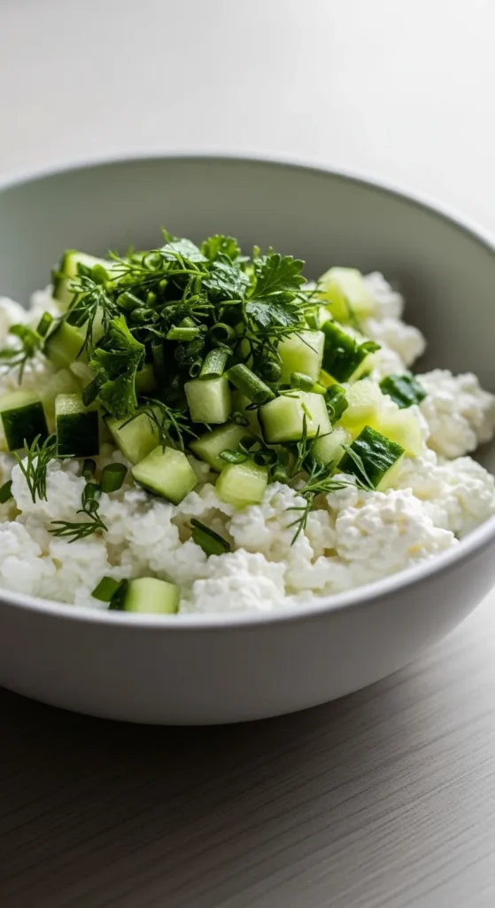 Cottage Cheese With Cucumber and Herbs