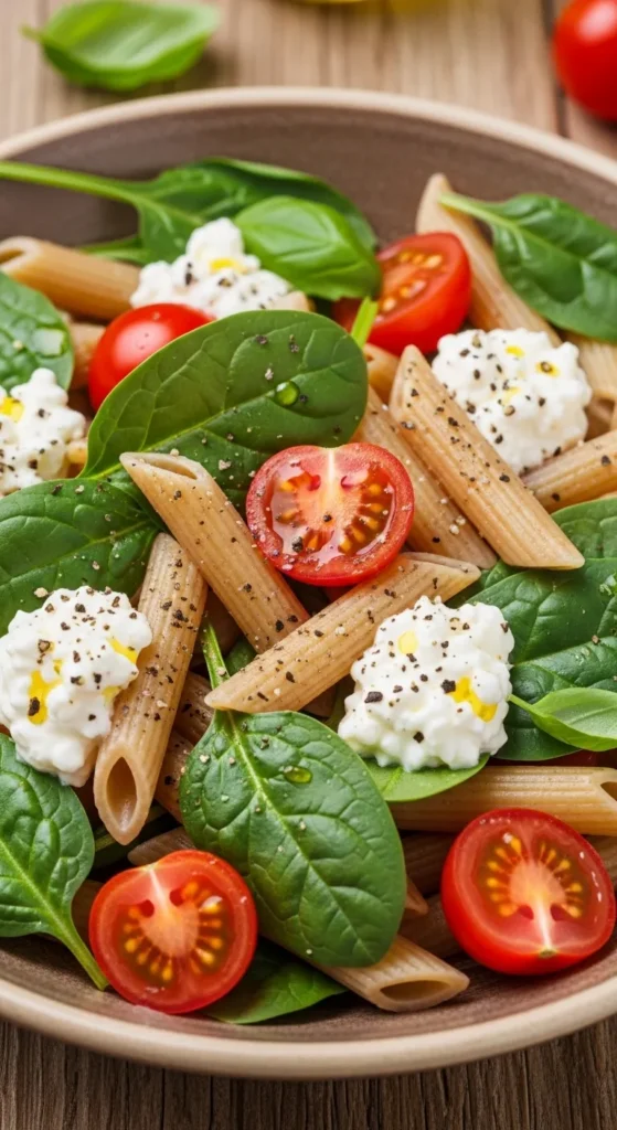 Cottage Cheese and Spinach Pasta