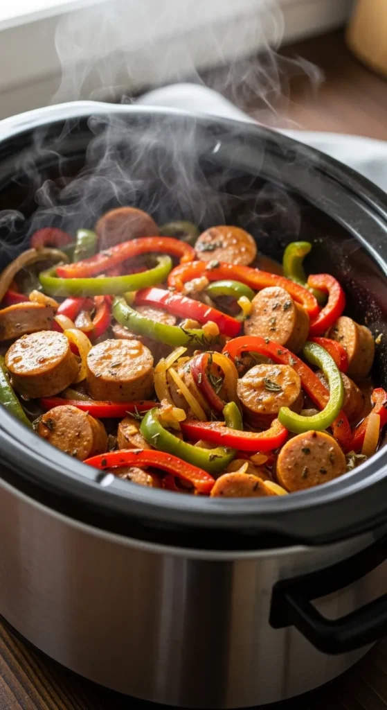 Crockpot Sausage and Peppers (Chicken Sausage Version)