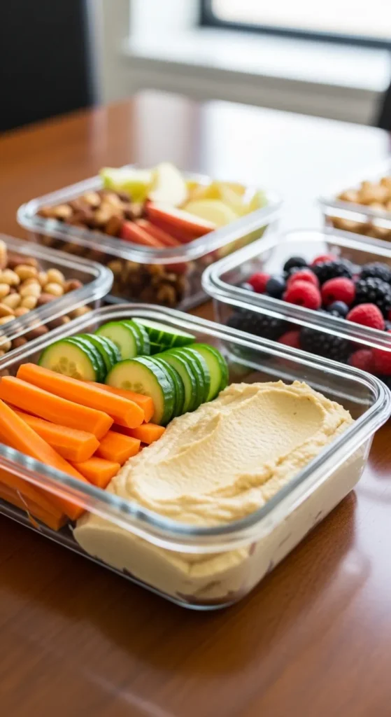Hummus with Carrot and Cucumber Sticks