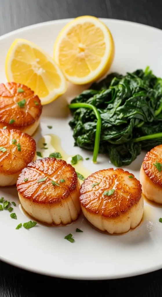 Lemon Butter Scallops with Spinach