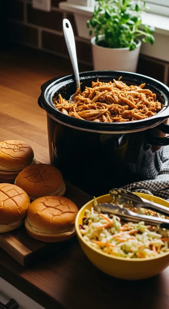Slow Cooker Pulled Chicken Sandwiches