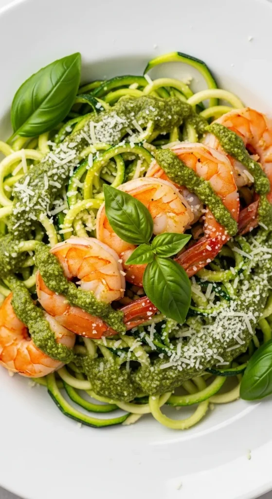 Zucchini Noodles with Pesto Shrimp