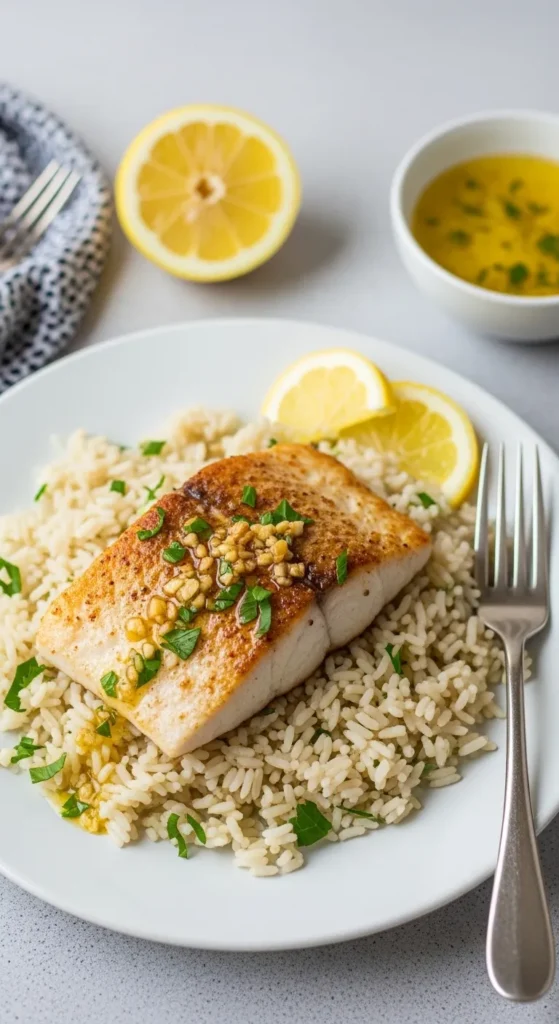 Garlic Butter Fish Rice Plate