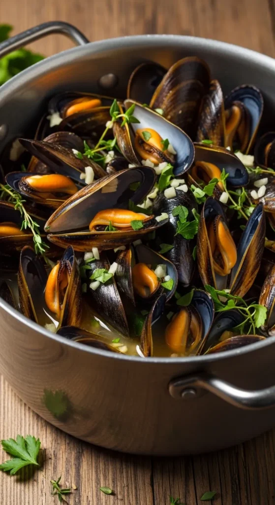 Garlic Butter Mussels in a Pot