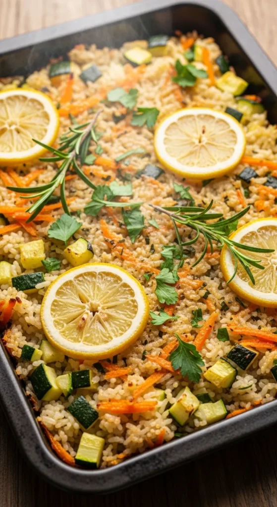 Lemon Herb Veggie Rice Bake