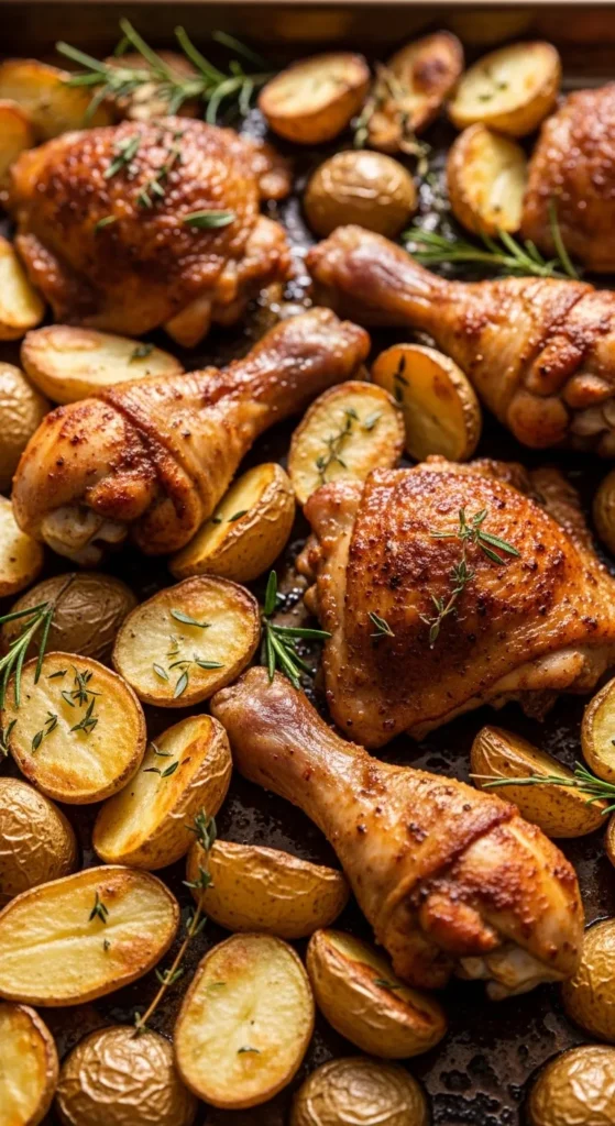 One-Pan Baked Potatoes and Chicken