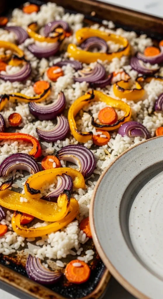 Sheet Pan Veggie and Rice Bake