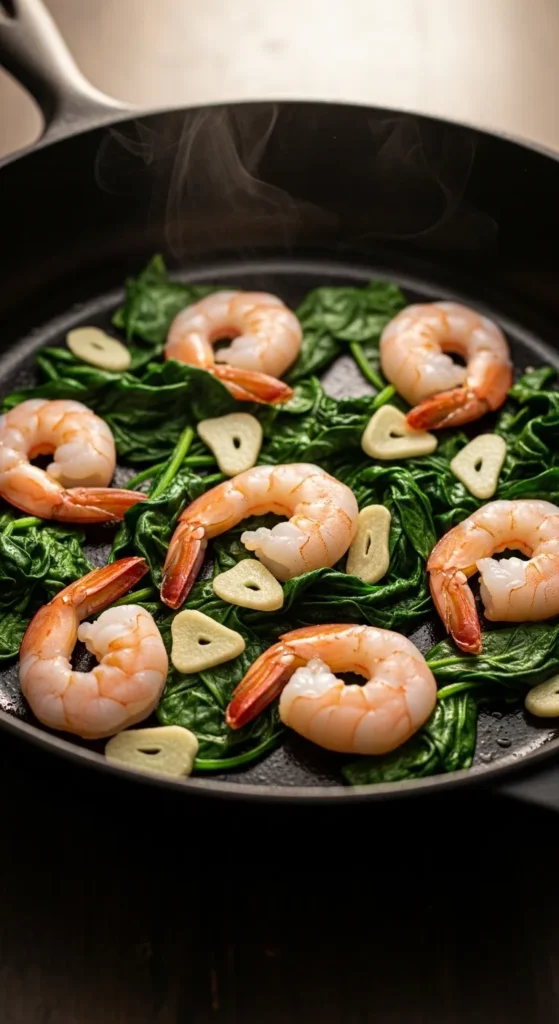 Shrimp and Spinach Skillet