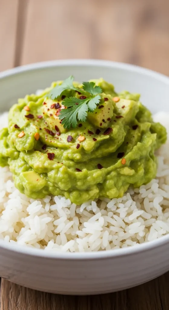 Simple Guacamole Rice Bowl