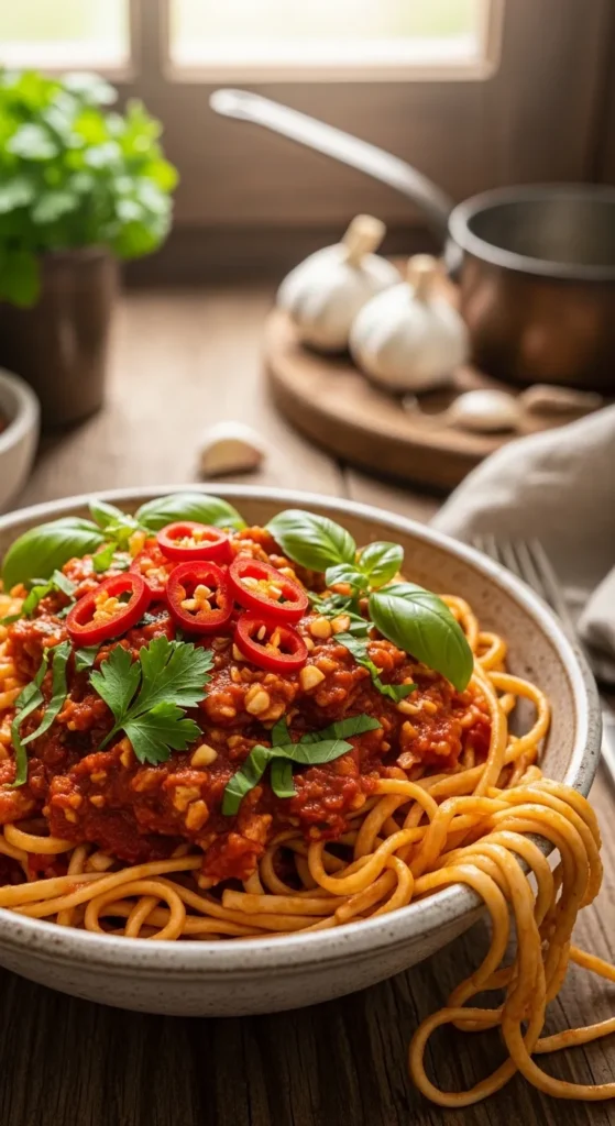 Spicy Tomato Garlic Noodles