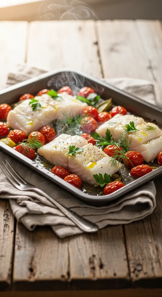 Tomato Herb Fish Tray Bake