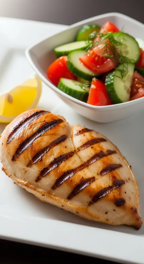 Tomato and Cucumber Salad with Grilled Chicken
